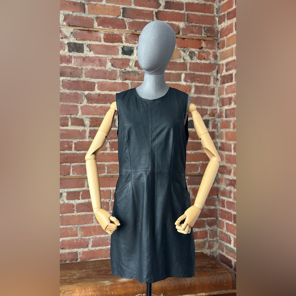 Black Leather Sleeveless Dress Straight Minimal
